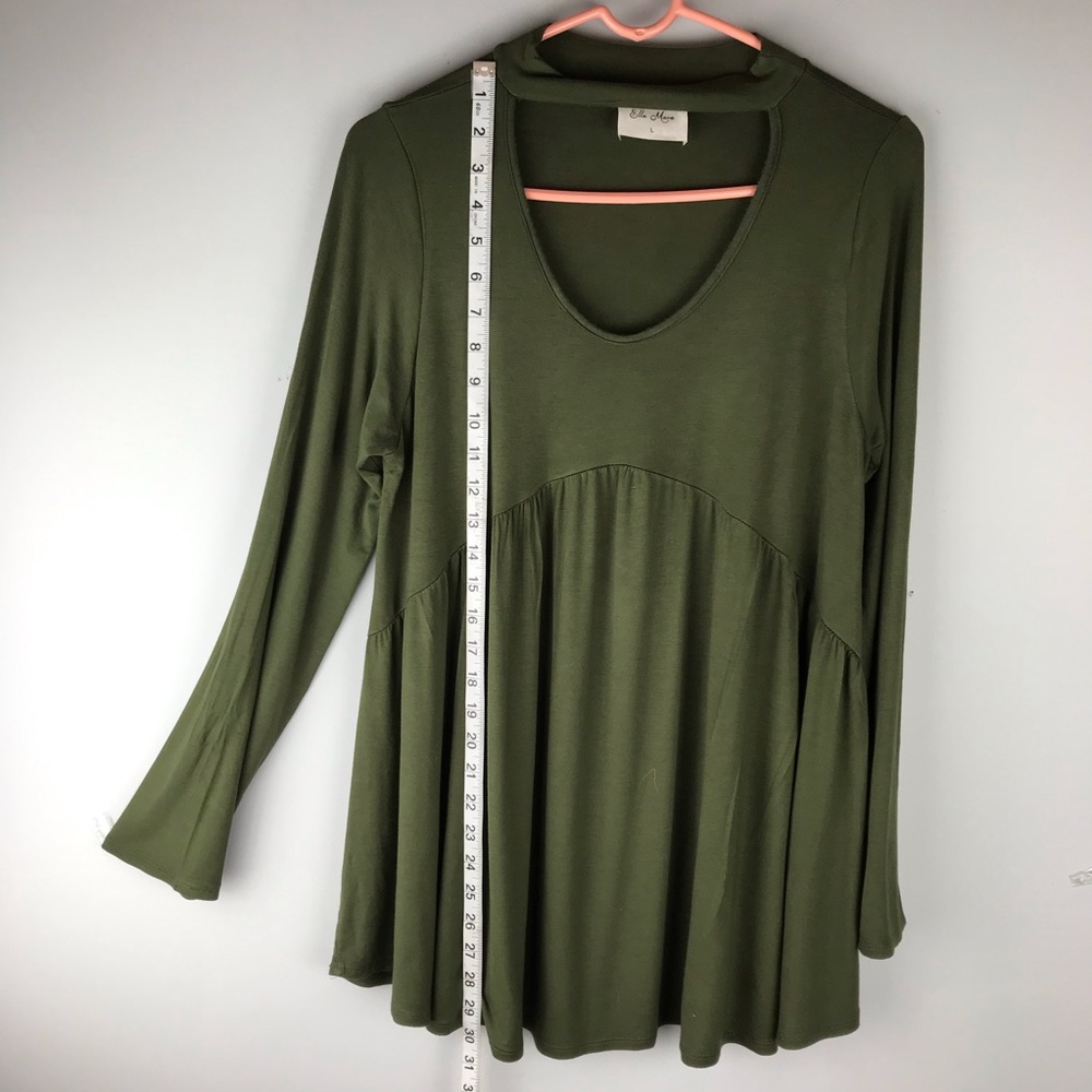 Anthropologie Ella Mara Keyhole Neckline Olive Green Long Sleeve Pullover Top - Picture 7 of 7